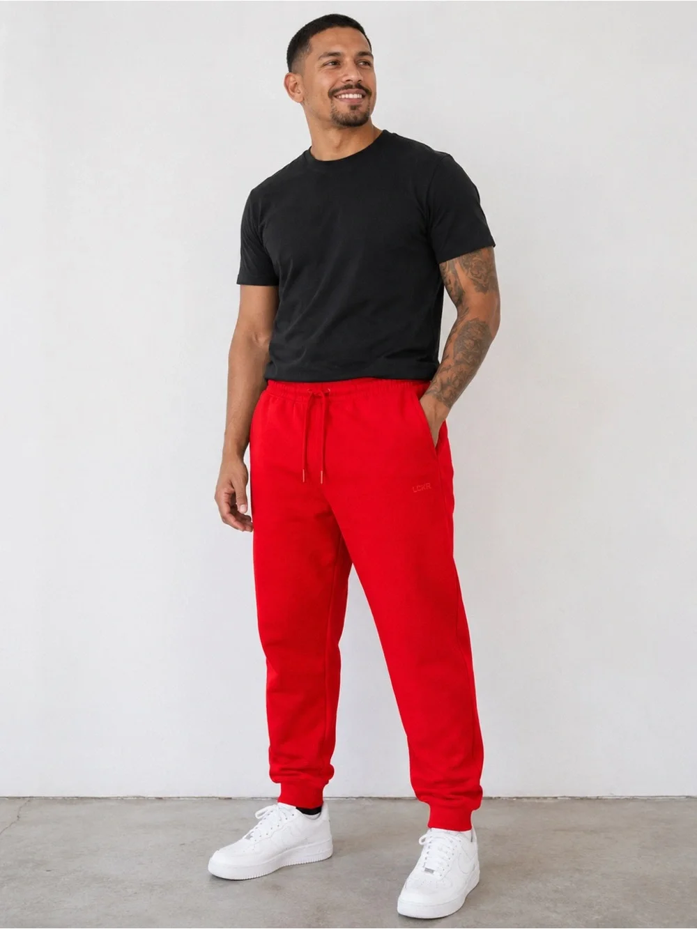 LCKR Red Fleece Jogger Sweatpants Mens Size Large Cotton Blend Drawstring